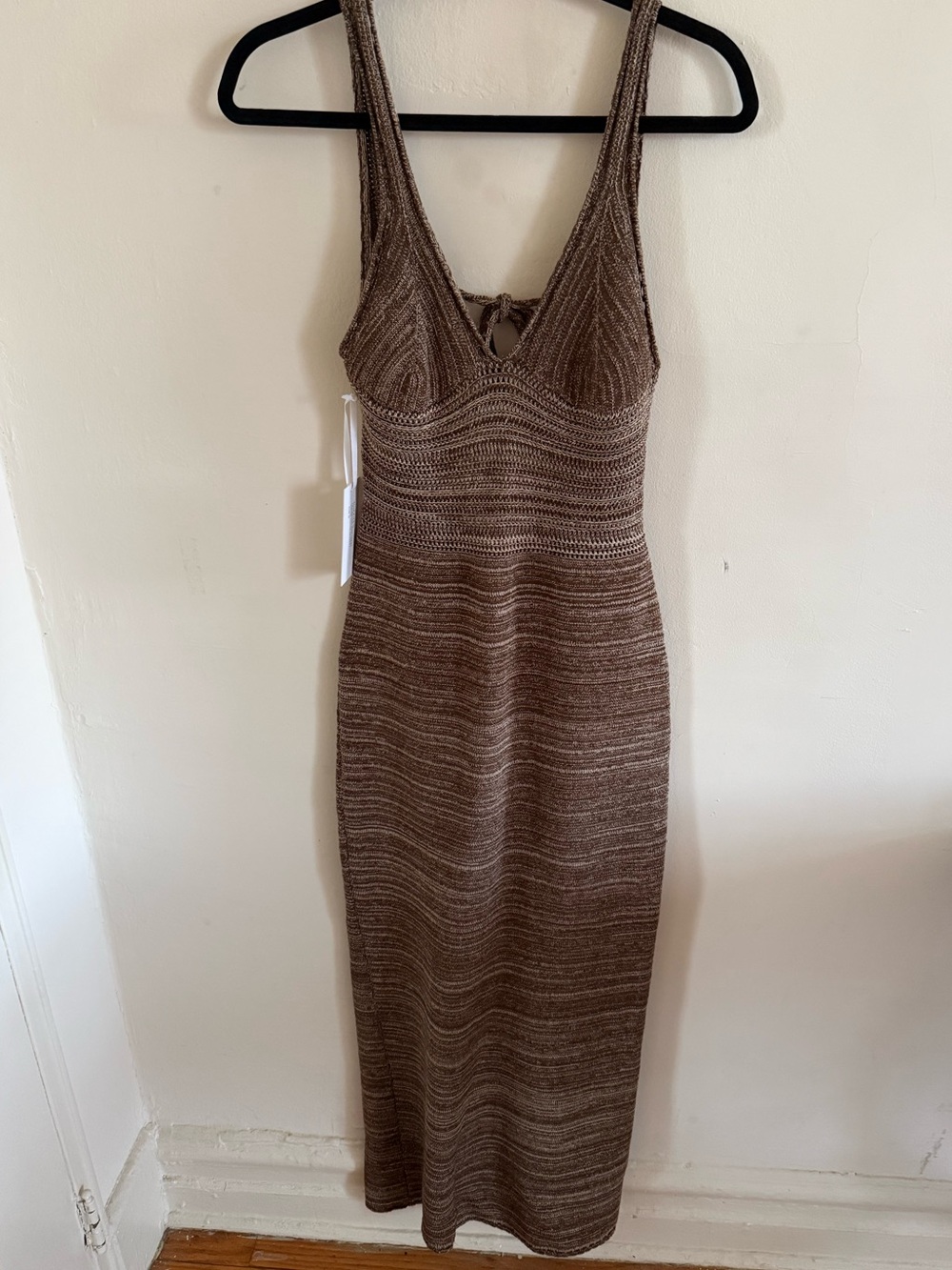Torn by Ronny Kobo Brown Knit V-Neck Midi Dress